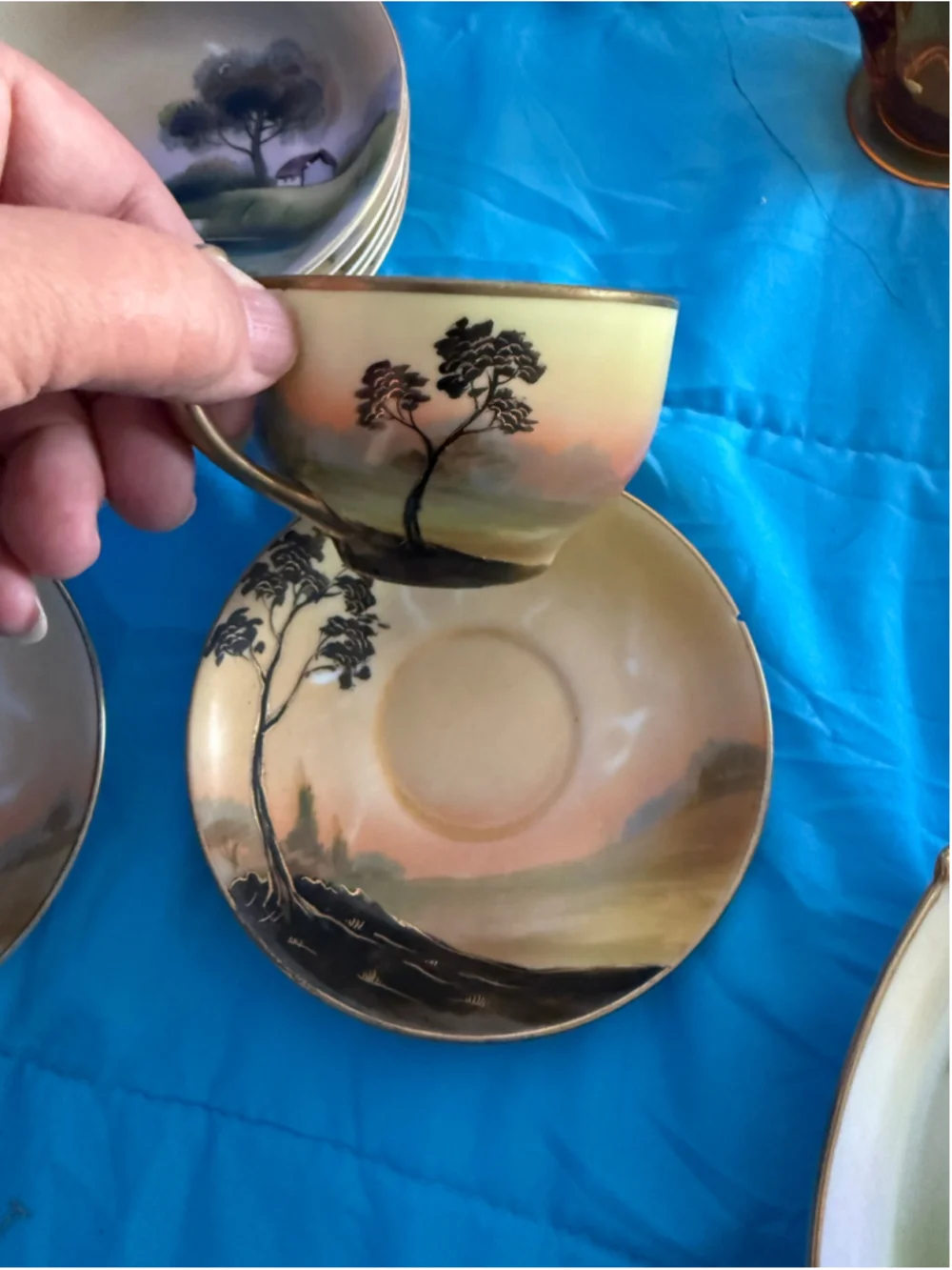 Vintage Nippon Hand Painted Porcelain Dinnerware Set, Beige and Gold, One Size